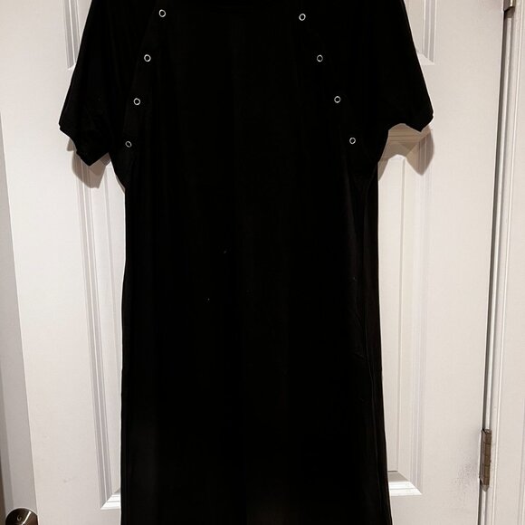 Ekouaer Black Snap Buttons Short Sleeve Dress - Picture 3 of 3